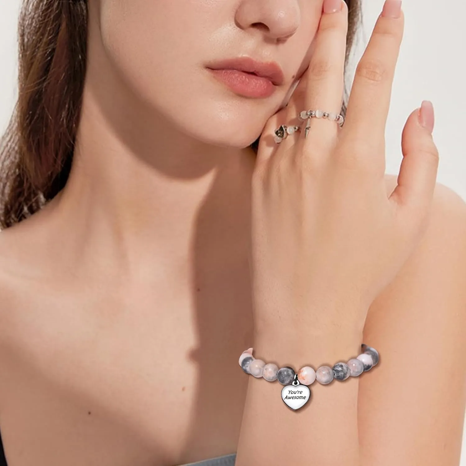 VGWON Unique Inspirational Gifts for Women Natural Stone Bracelets Best Friend Birthday Gifts for Women Teen Girls Sometimes You Forget You're Awesome