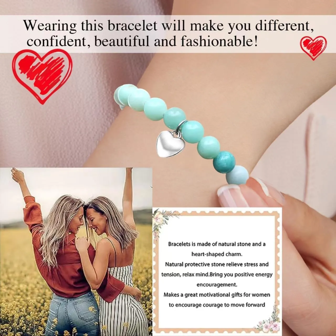 VICKHU Inspirational Gifts for Women Natural Stone Heart Butterfly Bracelet for women Unique Small Gifts for Birthday Mothers day Thanksgiving Christmas Valentine's Day Teacher Appreciation Gifts.