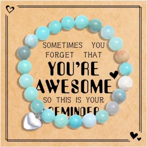 VICKHU Inspirational Gifts for Women Natural Stone Heart Butterfly Bracelet for women Unique Small Gifts for Birthday Mothers day Thanksgiving Christmas Valentine's Day Teacher Appreciation Gifts.