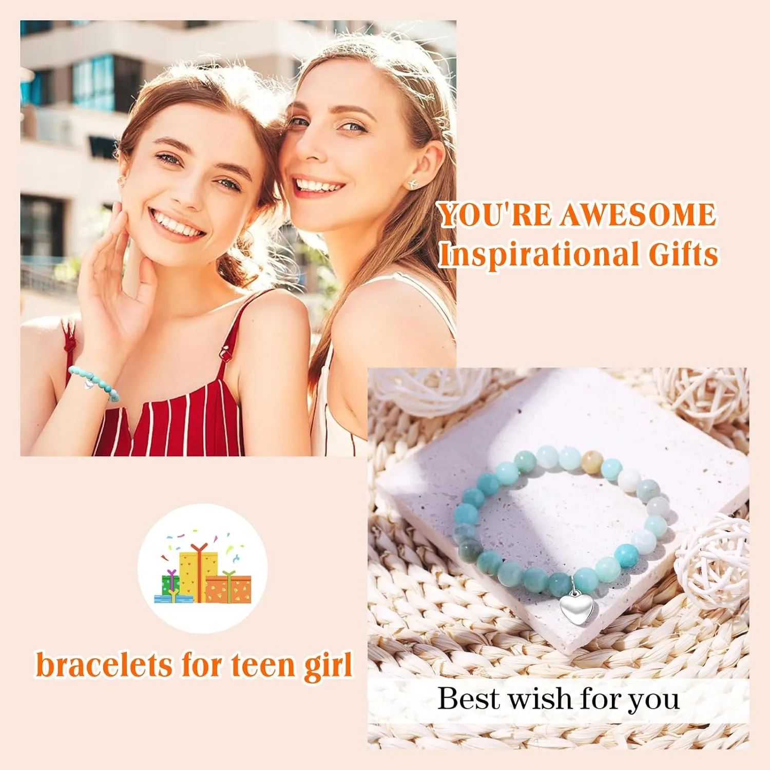 VICKHU Inspirational Gifts for Women Natural Stone Heart Butterfly Bracelet for women Unique Small Gifts for Birthday Mothers day Thanksgiving Christmas Valentine's Day Teacher Appreciation Gifts.