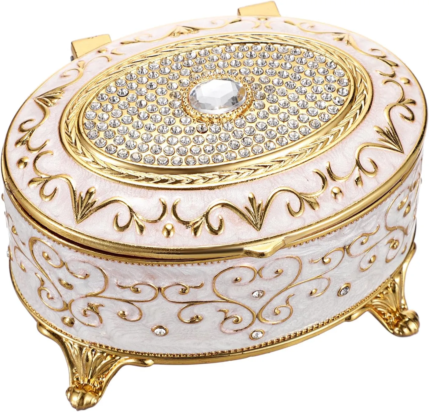 Vintage Jewelry Box Small Trinket Box - Oval Enamel Treasure Chest Box Metal Jewelry Box Golden Rings Earrings Holder Hand Painted Jewelry Keepsake Box Gift for Birthday, Christmas