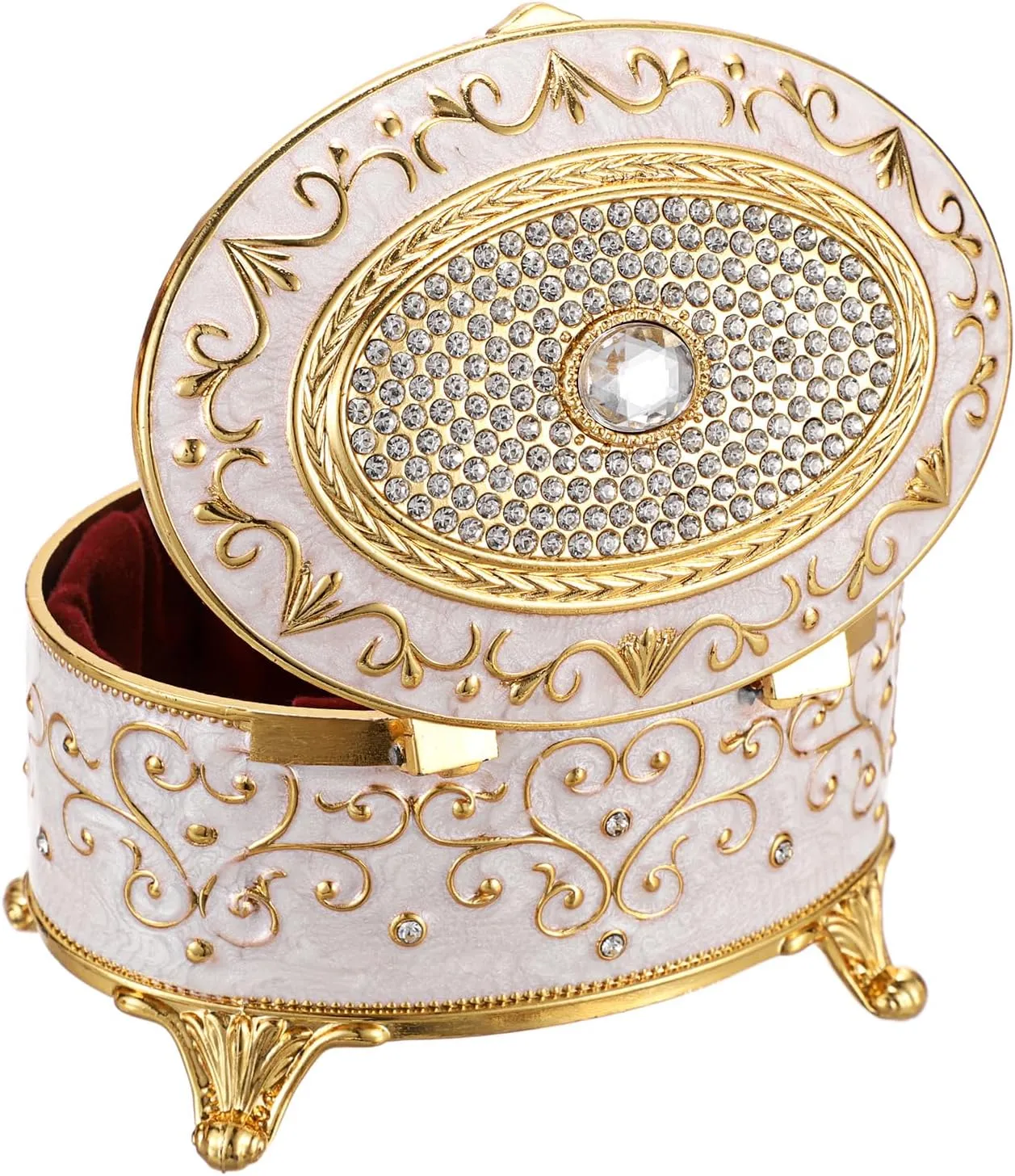Vintage Jewelry Box Small Trinket Box - Oval Enamel Treasure Chest Box Metal Jewelry Box Golden Rings Earrings Holder Hand Painted Jewelry Keepsake Box Gift for Birthday, Christmas