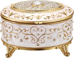 Vintage Jewelry Box Small Trinket Box - Oval Enamel Treasure Chest Box Metal Jewelry Box Golden Rings Earrings Holder Hand Painted Jewelry Keepsake Box Gift for Birthday, Christmas