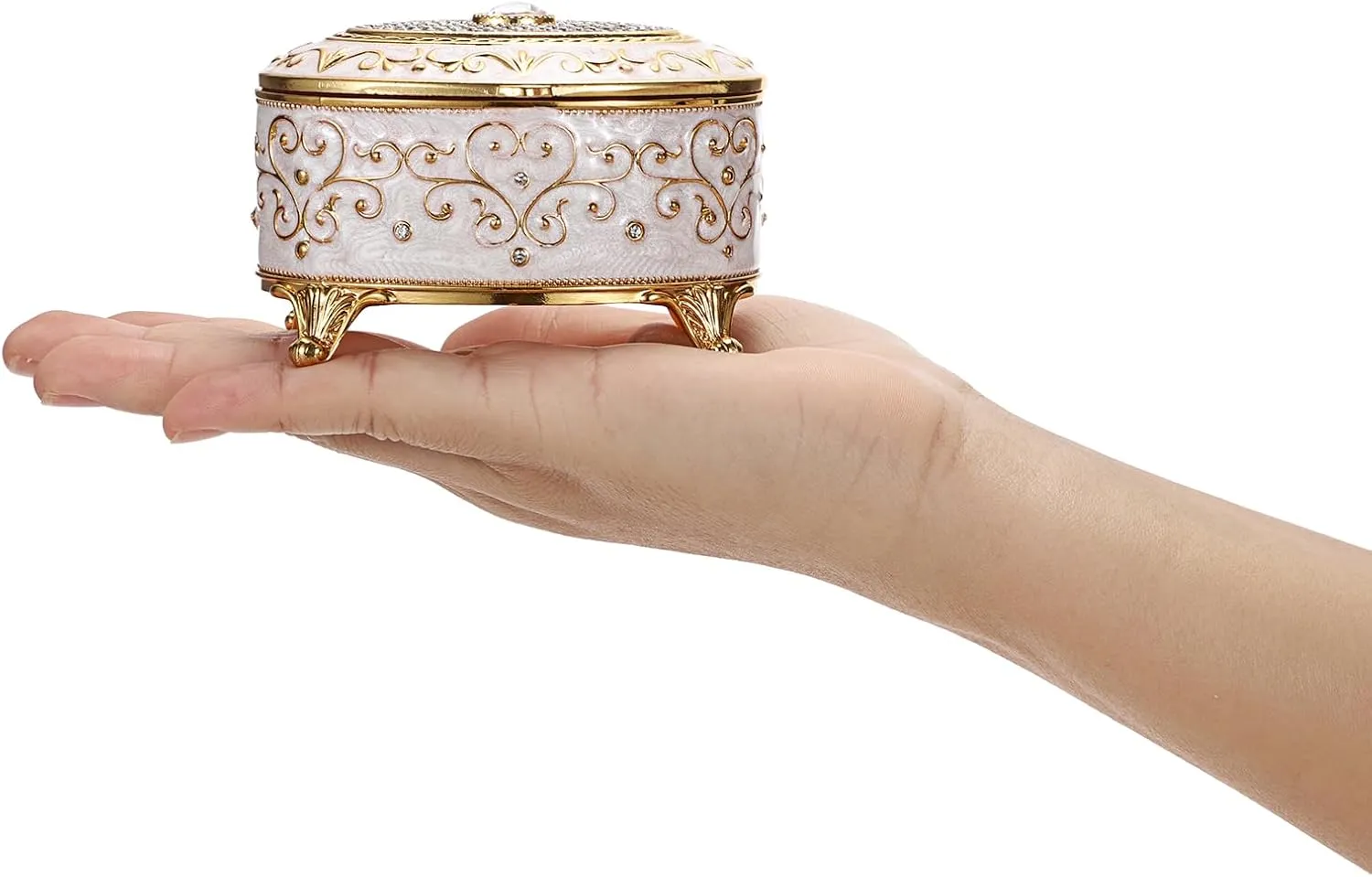 Vintage Jewelry Box Small Trinket Box - Oval Enamel Treasure Chest Box Metal Jewelry Box Golden Rings Earrings Holder Hand Painted Jewelry Keepsake Box Gift for Birthday, Christmas