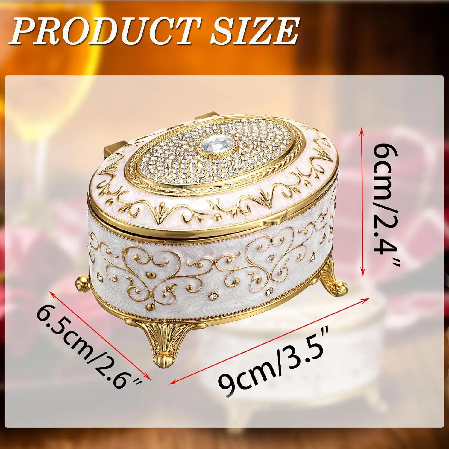 Vintage Jewelry Box Small Trinket Box - Oval Enamel Treasure Chest Box Metal Jewelry Box Golden Rings Earrings Holder Hand Painted Jewelry Keepsake Box Gift for Birthday, Christmas