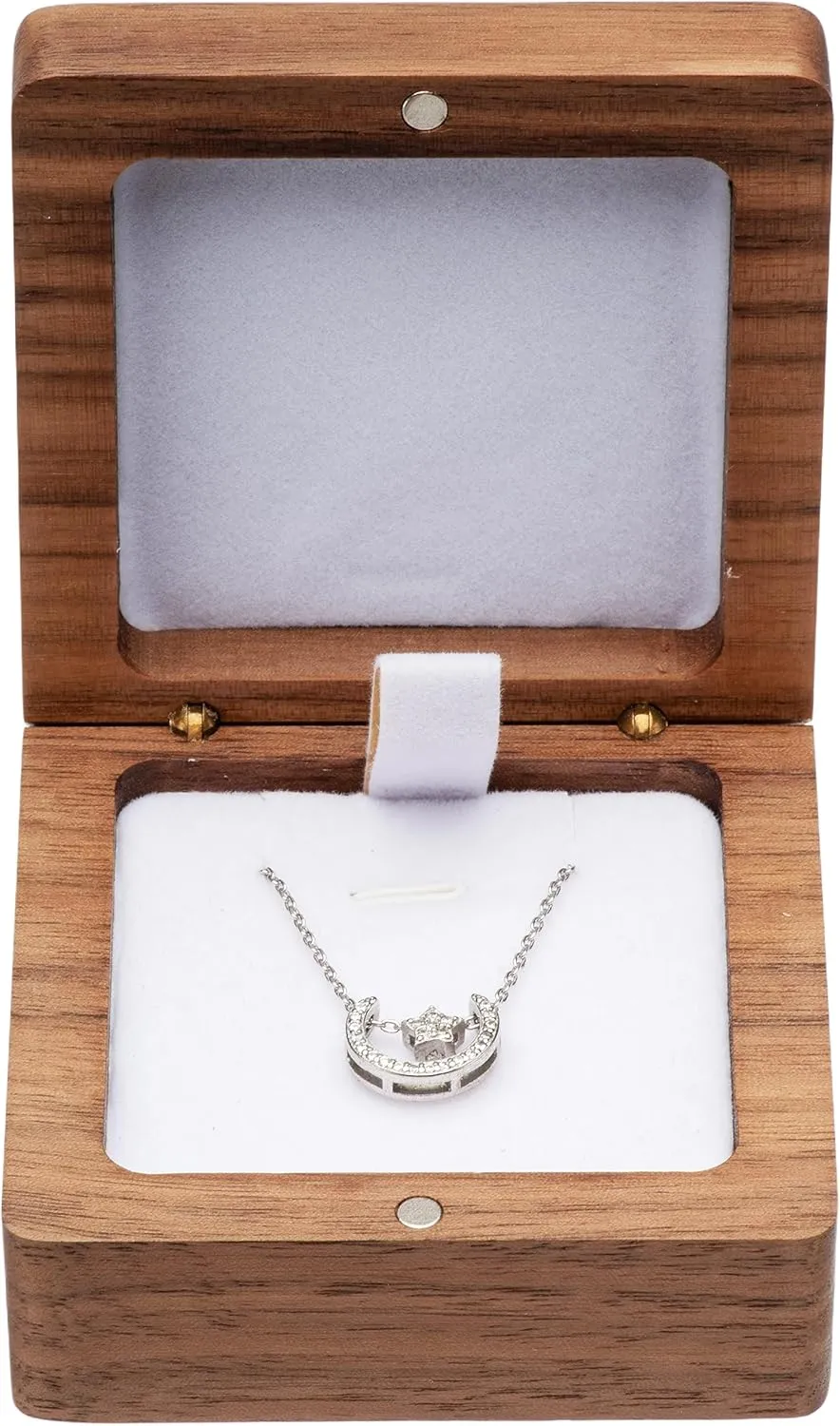 Vintage Natural Walnut Wood Necklace Box,Pendant Storage Case Jewelry Display Box for Anniversary Propose Christmas (Beige Inner)
