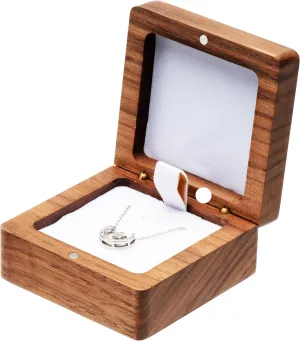 Vintage Natural Walnut Wood Necklace Box,Pendant Storage Case Jewelry Display Box for Anniversary Propose Christmas (Beige Inner)