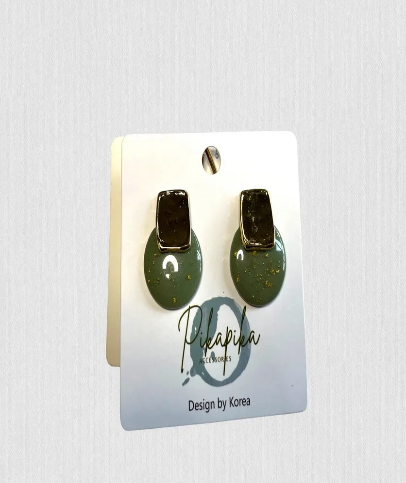 Vintage Resin Stud Earrings Geometric Imitation Natural Stone