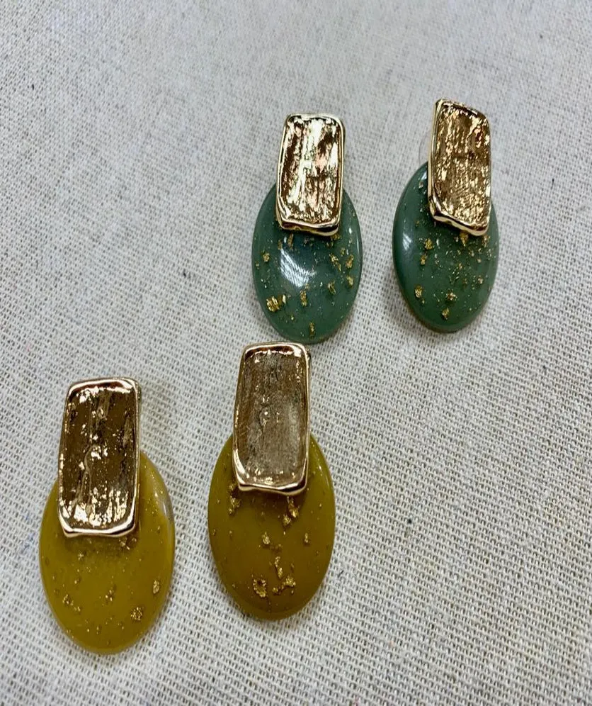 Vintage Resin Stud Earrings Geometric Imitation Natural Stone