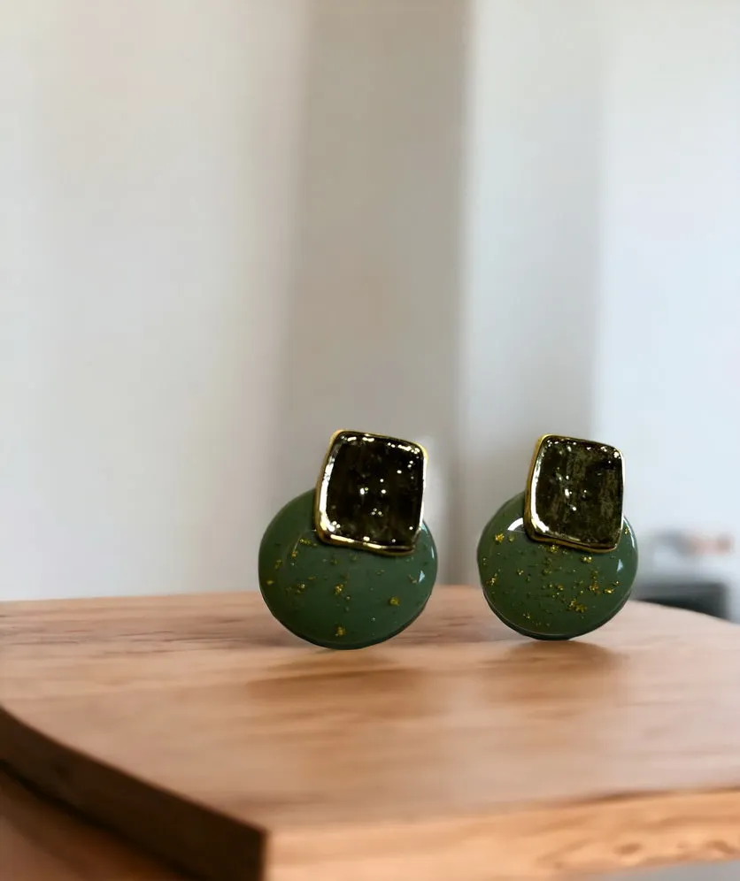 Vintage Resin Stud Earrings Geometric Imitation Natural Stone