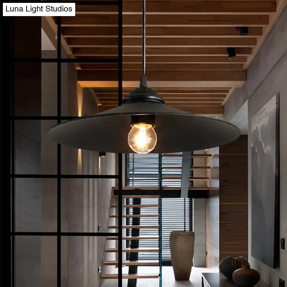 Vintage Style Black Metal Pendant Light with Flared Shade for Bar - 1 Head Ceiling Fixture