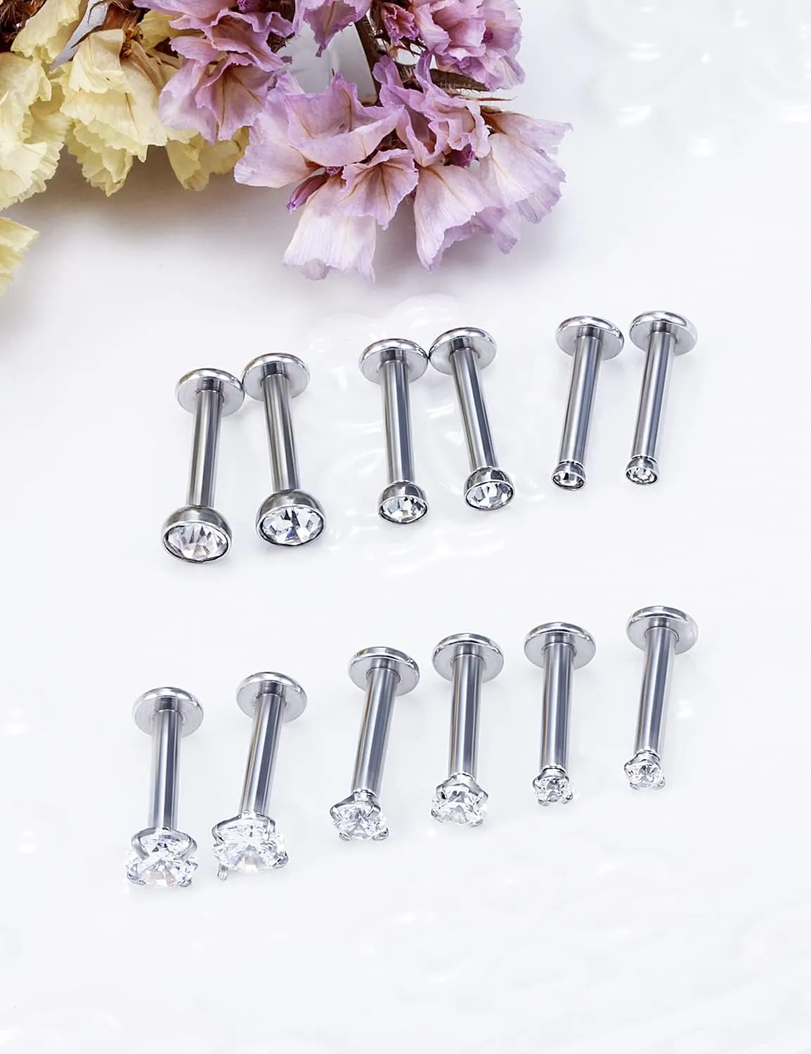 Vsnnsns 14G Lip Rings Stainless Steel Tragus Helix Conch Piercing Jewelry Snake Bite Piercing Monroe Lip Rings Labret Medusa Cartilage Lobe Earrings Piercing Jewelry Cubic Zirconia 2MM 3MM 4MM