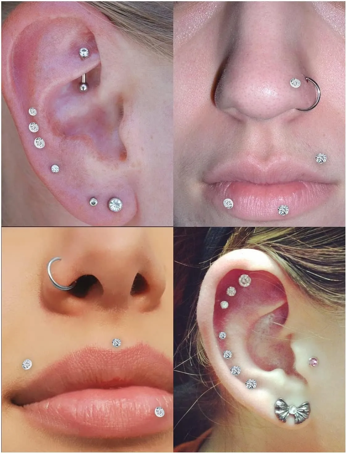 Vsnnsns 14G Lip Rings Stainless Steel Tragus Helix Conch Piercing Jewelry Snake Bite Piercing Monroe Lip Rings Labret Medusa Cartilage Lobe Earrings Piercing Jewelry Cubic Zirconia 2MM 3MM 4MM