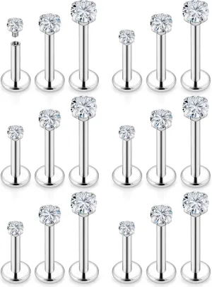 Vsnnsns 14G Lip Rings Stainless Steel Tragus Helix Conch Piercing Jewelry Snake Bite Piercing Monroe Lip Rings Labret Medusa Cartilage Lobe Earrings Studs Piercing Jewelry 6MM 8MM 10MM Silver 18PCS