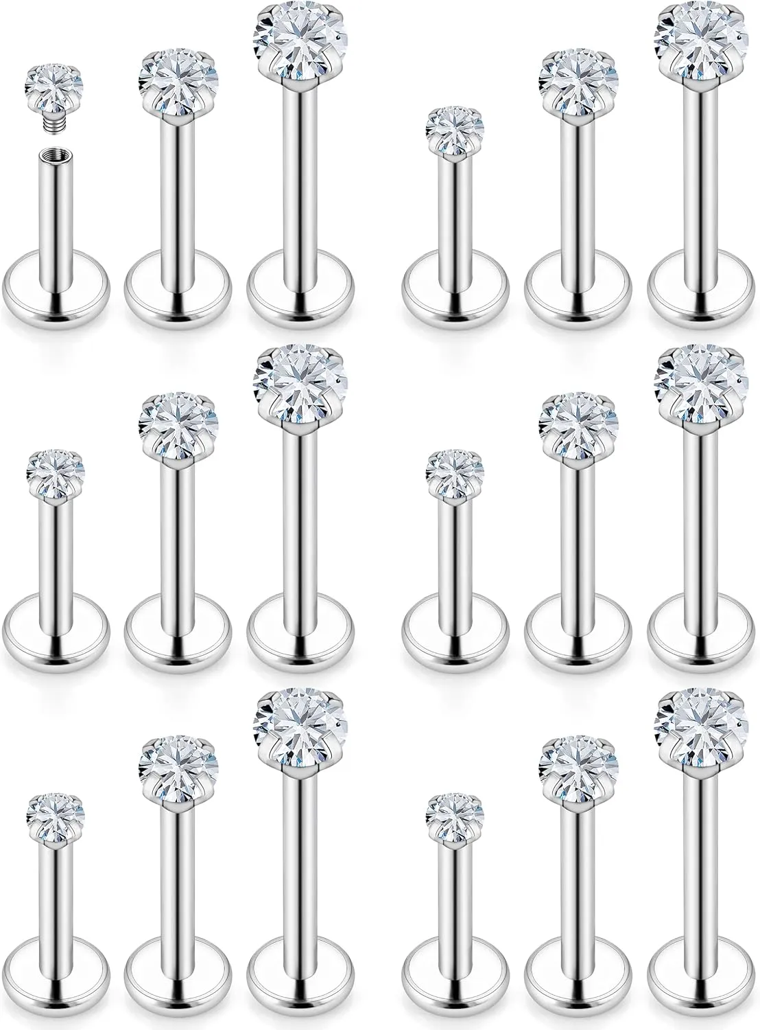 Vsnnsns 14G Lip Rings Stainless Steel Tragus Helix Conch Piercing Jewelry Snake Bite Piercing Monroe Lip Rings Labret Medusa Cartilage Lobe Earrings Studs Piercing Jewelry 6MM 8MM 10MM Silver 18PCS