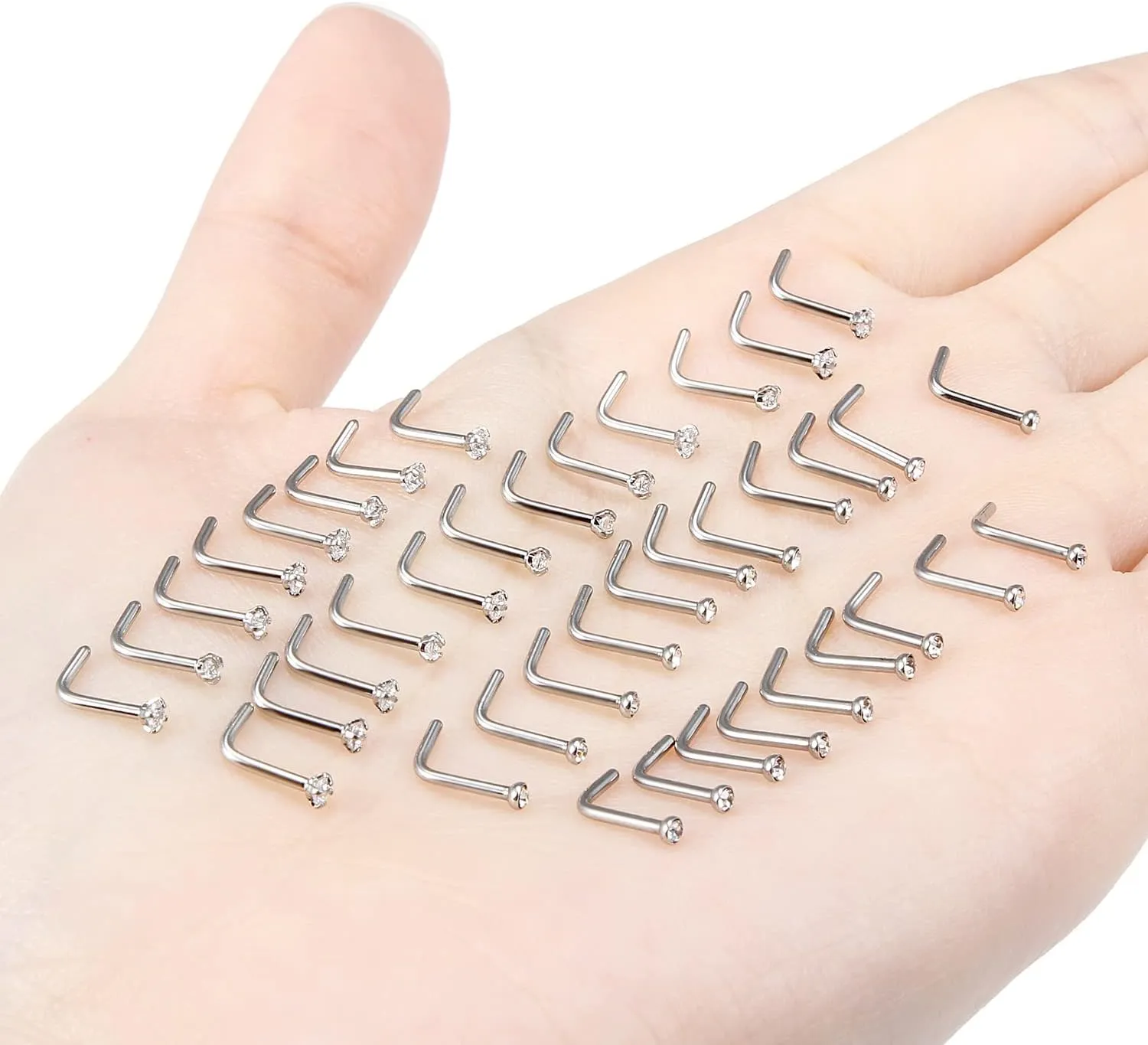 Vsnnsns 14K Gold Filled 18G 20G 22G Nose Rings Studs Piercing Jewelry for Women 316L Stainless Surgical Steel L Shaped Corkscrew Bone Nose Ring Studs Nostril Piercings Jewelry Diamond CZ Silver Gold