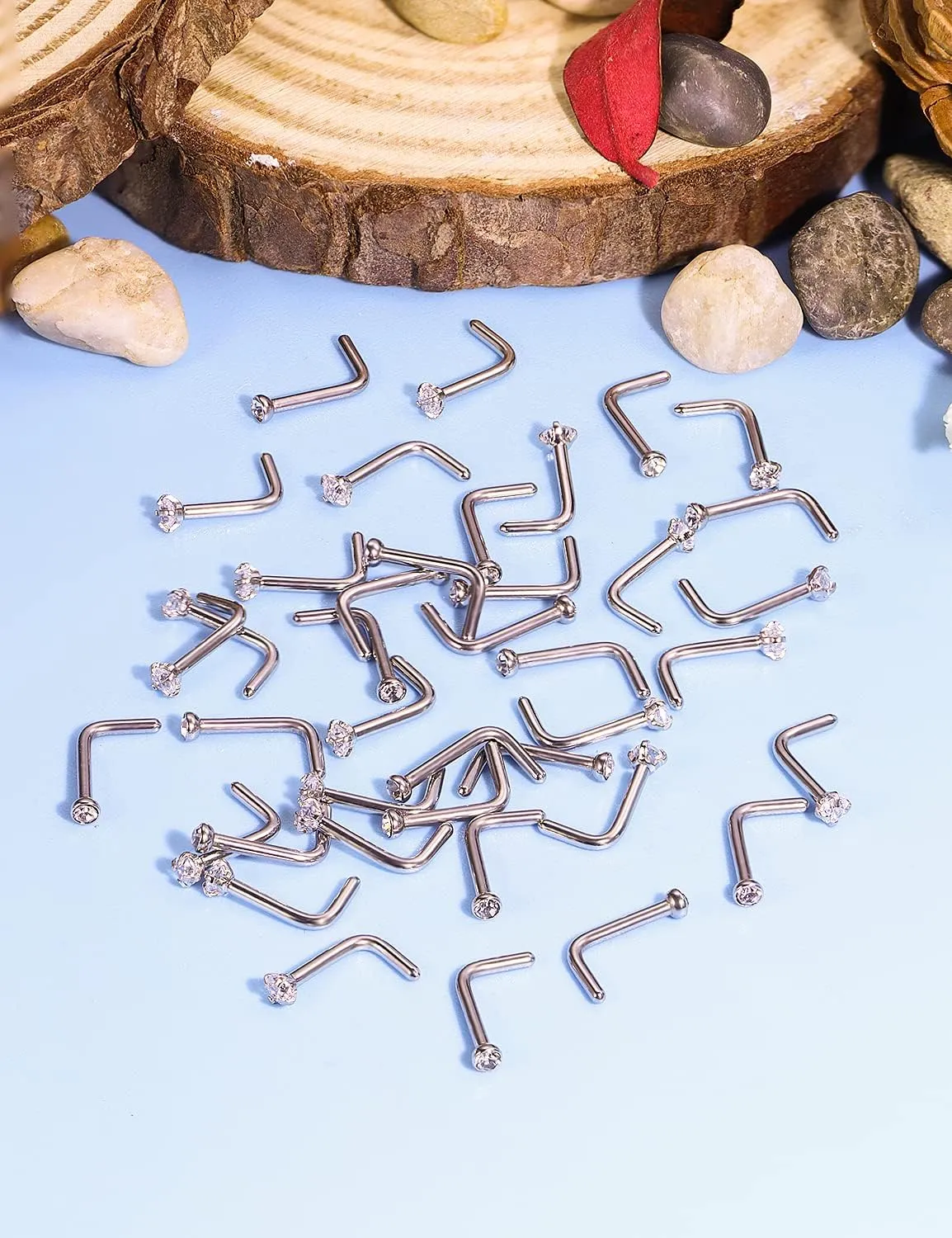 Vsnnsns 14K Gold Filled 18G 20G 22G Nose Rings Studs Piercing Jewelry for Women 316L Stainless Surgical Steel L Shaped Corkscrew Bone Nose Ring Studs Nostril Piercings Jewelry Diamond CZ Silver Gold