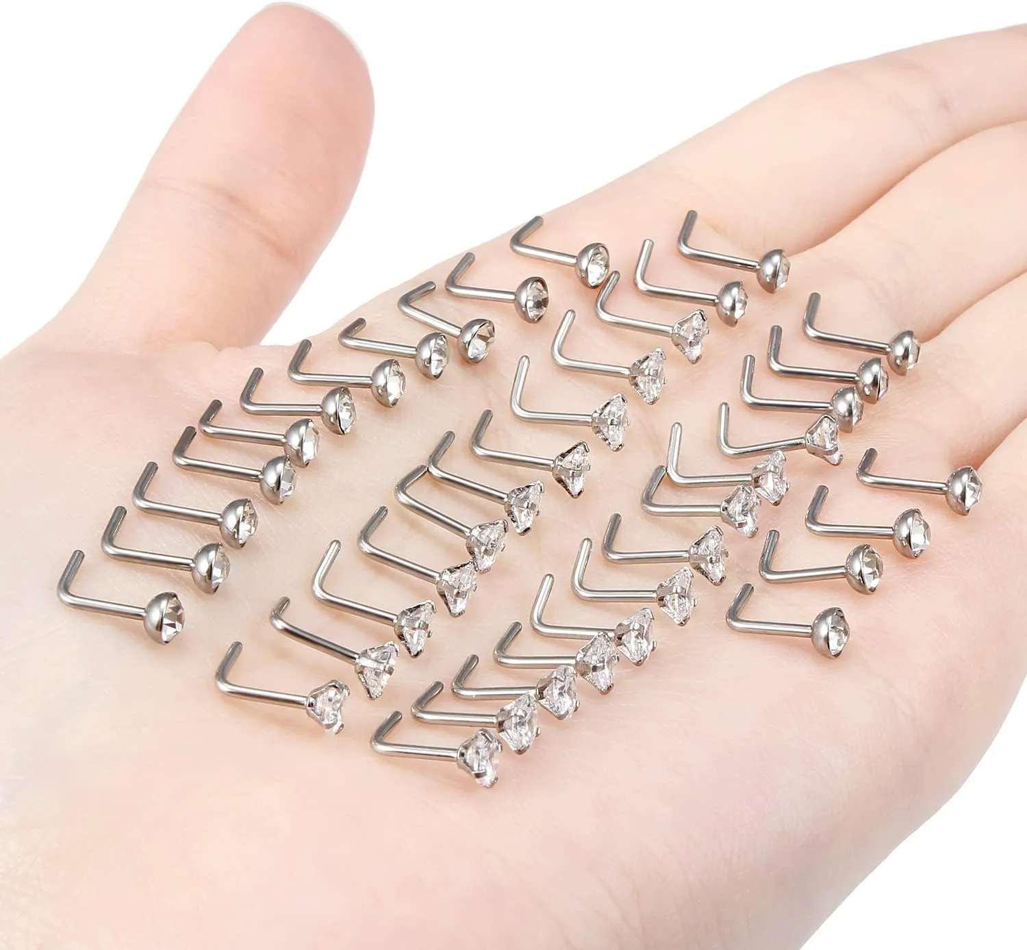 Vsnnsns 14K Gold Filled 18G 20G 22G Nose Rings Studs Piercing Jewelry for Women 316L Stainless Surgical Steel L Shaped Corkscrew Bone Nose Ring Studs Nostril Piercings Jewelry Diamond CZ Silver Gold
