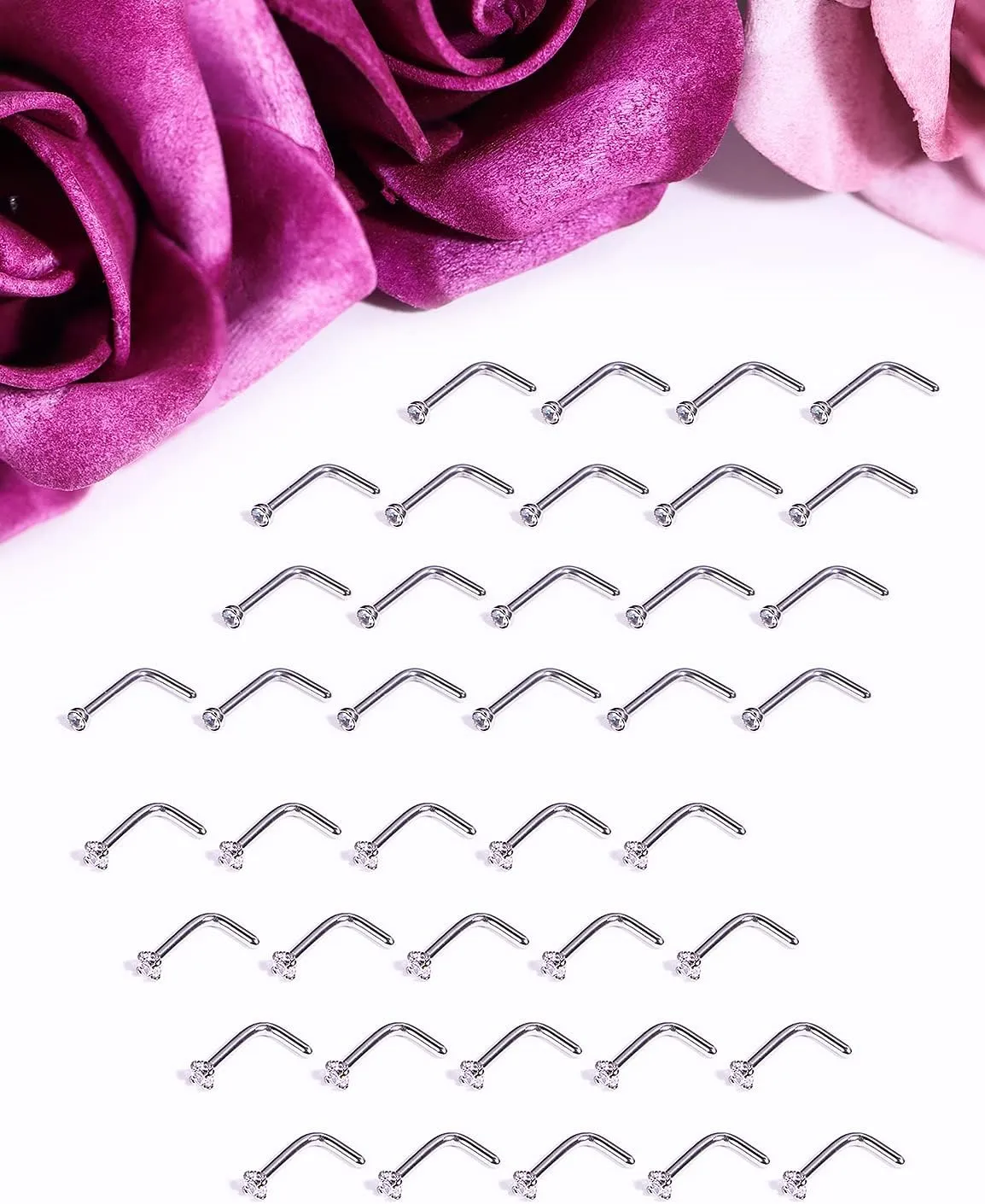Vsnnsns 14K Gold Filled 18G 20G 22G Nose Rings Studs Piercing Jewelry for Women 316L Stainless Surgical Steel L Shaped Corkscrew Bone Nose Ring Studs Nostril Piercings Jewelry Diamond CZ Silver Gold