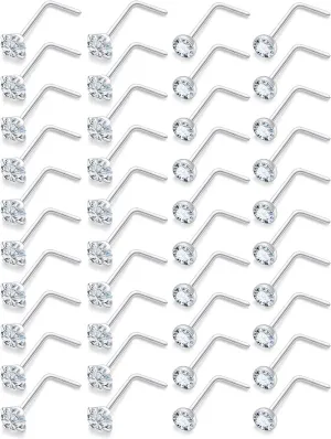 Vsnnsns 14K Gold Filled 18G 20G 22G Nose Rings Studs Piercing Jewelry for Women 316L Stainless Surgical Steel L Shaped Corkscrew Bone Nose Ring Studs Nostril Piercings Jewelry Diamond CZ Silver Gold