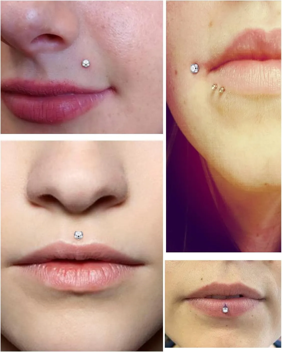 Vsnnsns 16G 18G 20G Threadless Push in Lip Rings Stainless Steel Flat Back Nose Rings Studs Tragus Helix Conch Cartilage Lobe Earrings Stud Piercing Jewelry for Women Men Diamond CZ Silver