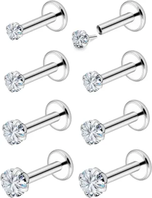 Vsnnsns 18G 20G Threadless Push in Nose Rings Studs for Women Stainless Steel Flat Back Studs Earrings Diamond CZ Tragus Helix Conch Cartilage Lobe Earrings Stud Piercing Jewelry for Women Men Silver
