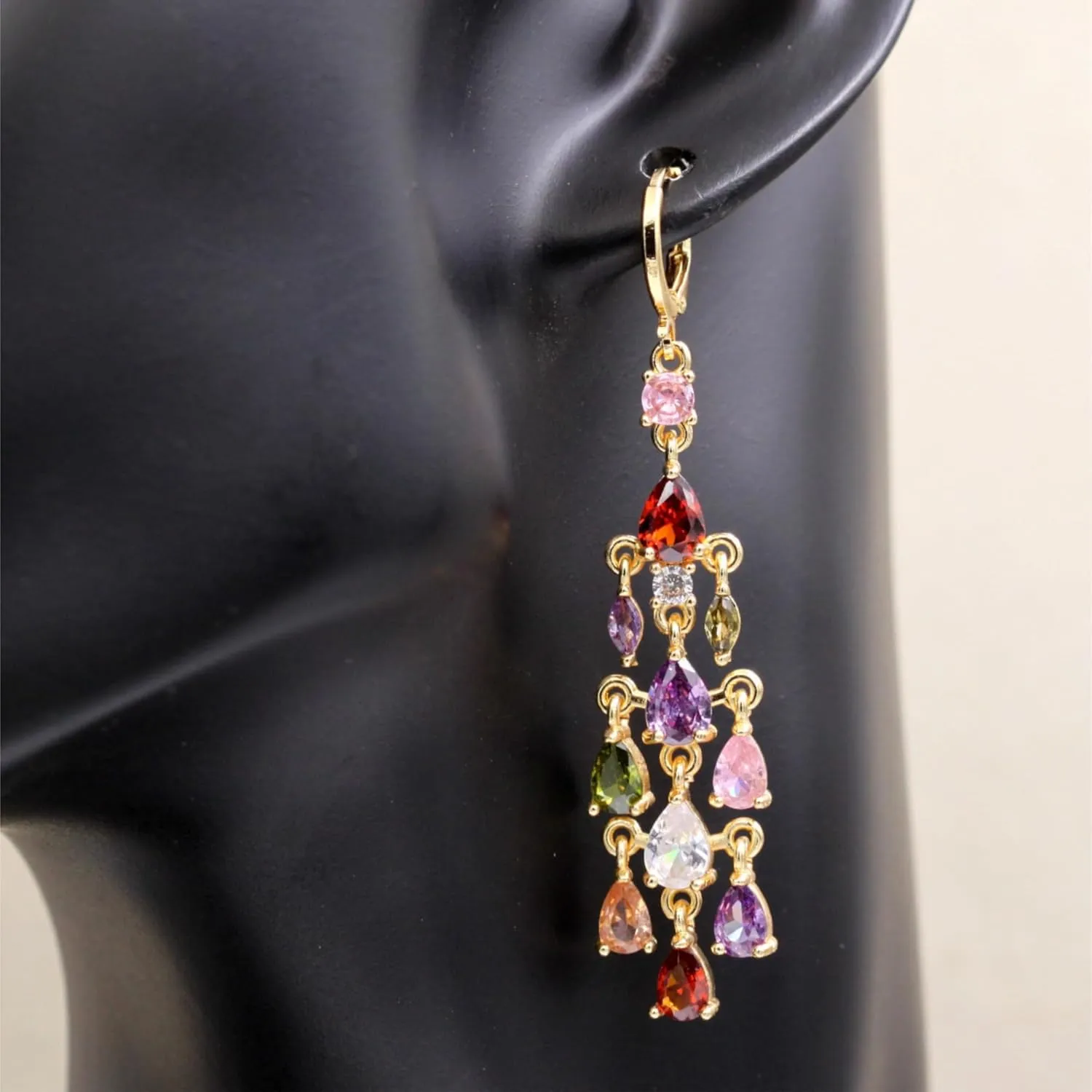 Vuskdtei18K Gold Plated Flower Dangle Earrings for Women, Hypoallergenic Cubic Zirconia Earrings, Elegant Chandelier Drop Earrings, Statement Jewelry Gifts Fashion