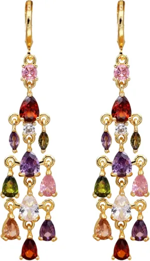 Vuskdtei18K Gold Plated Flower Dangle Earrings for Women, Hypoallergenic Cubic Zirconia Earrings, Elegant Chandelier Drop Earrings, Statement Jewelry Gifts Fashion