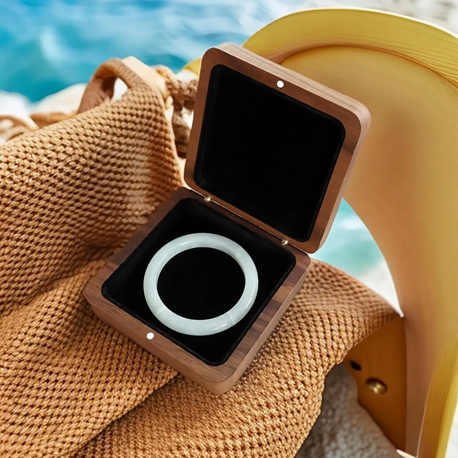 Walnut Wood Bracelet Pendant Necklace Box Jewelry Storage Display Case For Men and women Wedding Romantic Proposal Engagement Birthday Anniversary Valentine's Day Christmas (Black Inner) 