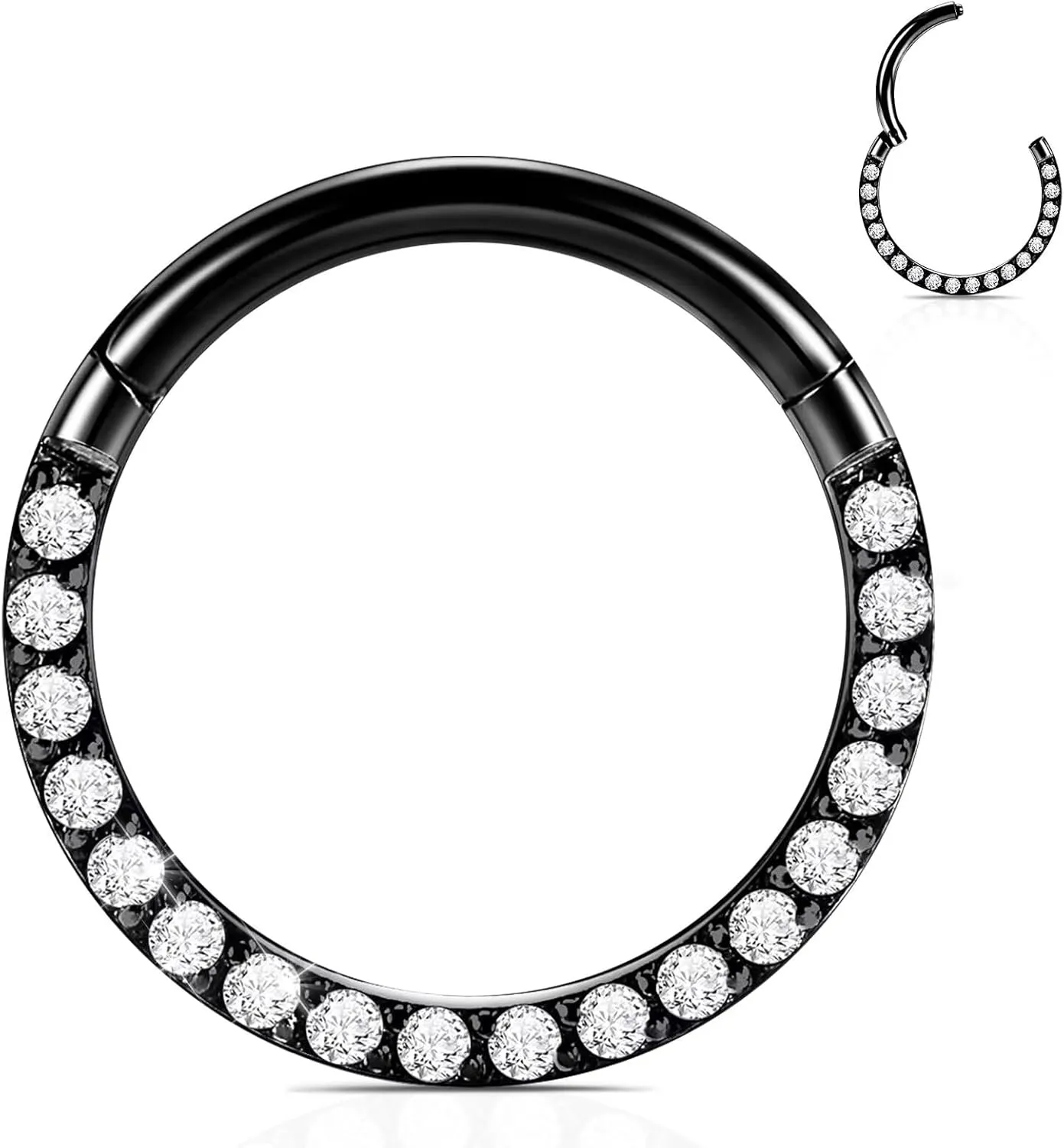 WBRWP Hinged CZ Septum Nose Rings Hoops: 316L Surgical Steel Septum Rings for Women 20G 18G 16G 14G Cartilage Earrings Conch Helix Daith Piercing Jewelry Rook Tragus Lobe Hoop 6mm 8mm 10mm