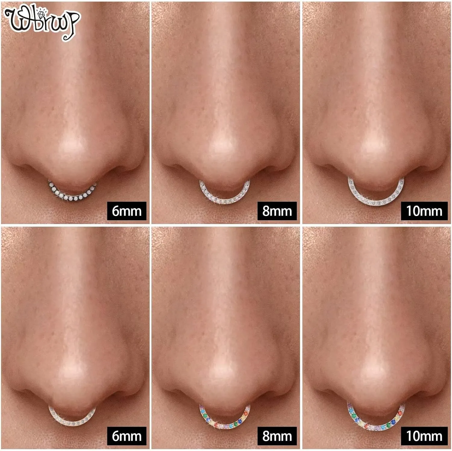 WBRWP Hinged CZ Septum Nose Rings Hoops: 316L Surgical Steel Septum Rings for Women 20G 18G 16G 14G Cartilage Earrings Conch Helix Daith Piercing Jewelry Rook Tragus Lobe Hoop 6mm 8mm 10mm
