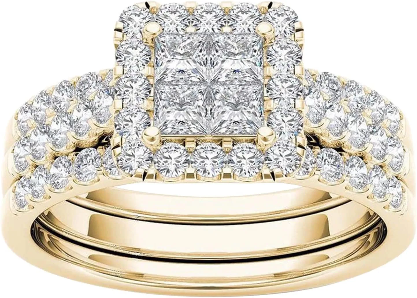 Wedding Ring Set for Women Rings Inlaid Jewelry Ring Classic Gold-Plated Zircon Couple Rings Rings for Little Girls Age 5 (Gold, 10)