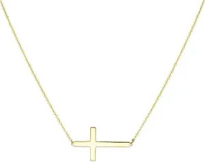 Wellingsale 14k Yellow Gold Polished Side Way Cross Necklace - 18"