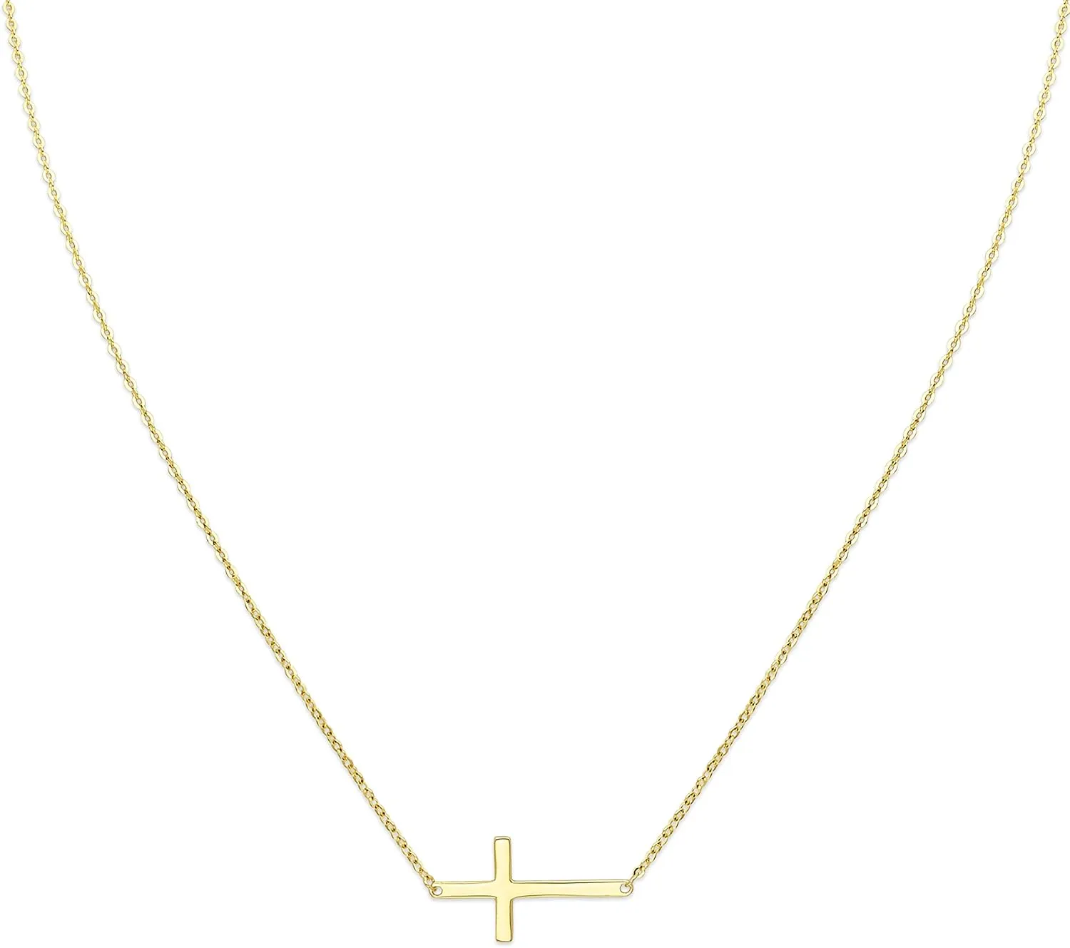Wellingsale 14k Yellow Gold Polished Side Way Cross Necklace - 18"