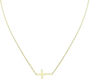 Wellingsale 14k Yellow Gold Polished Side Way Cross Necklace - 18"
