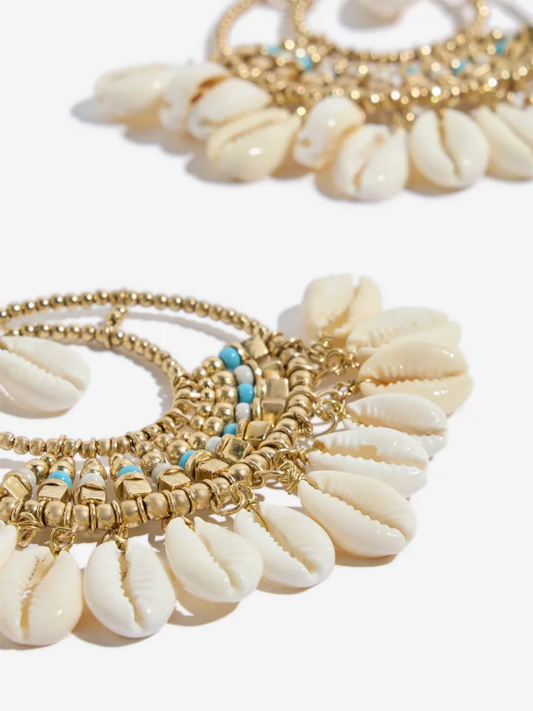 Westside Accessories Gold & White Shell Statement Hoop Earrings