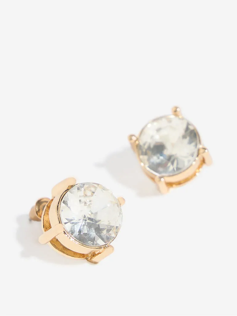 Westside Accessories Gold Big Crystals Stud Earrings