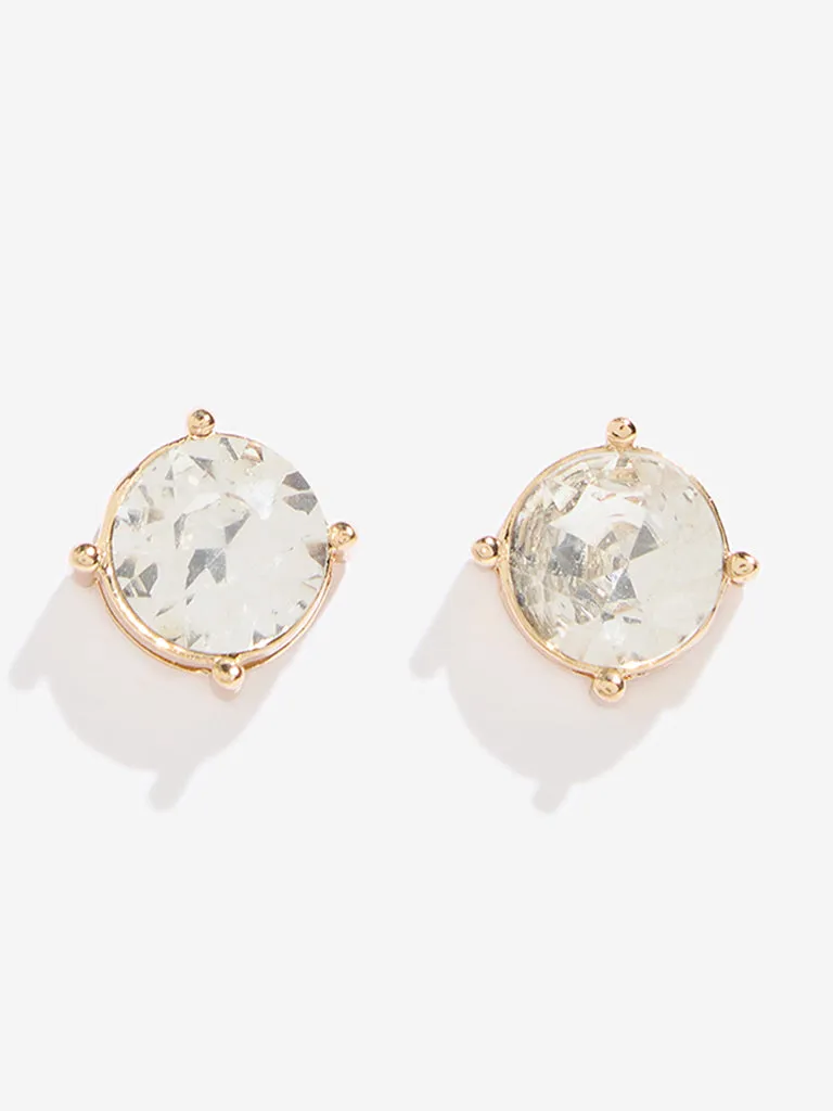 Westside Accessories Gold Big Crystals Stud Earrings