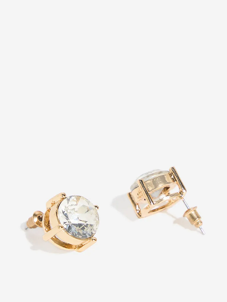 Westside Accessories Gold Big Crystals Stud Earrings