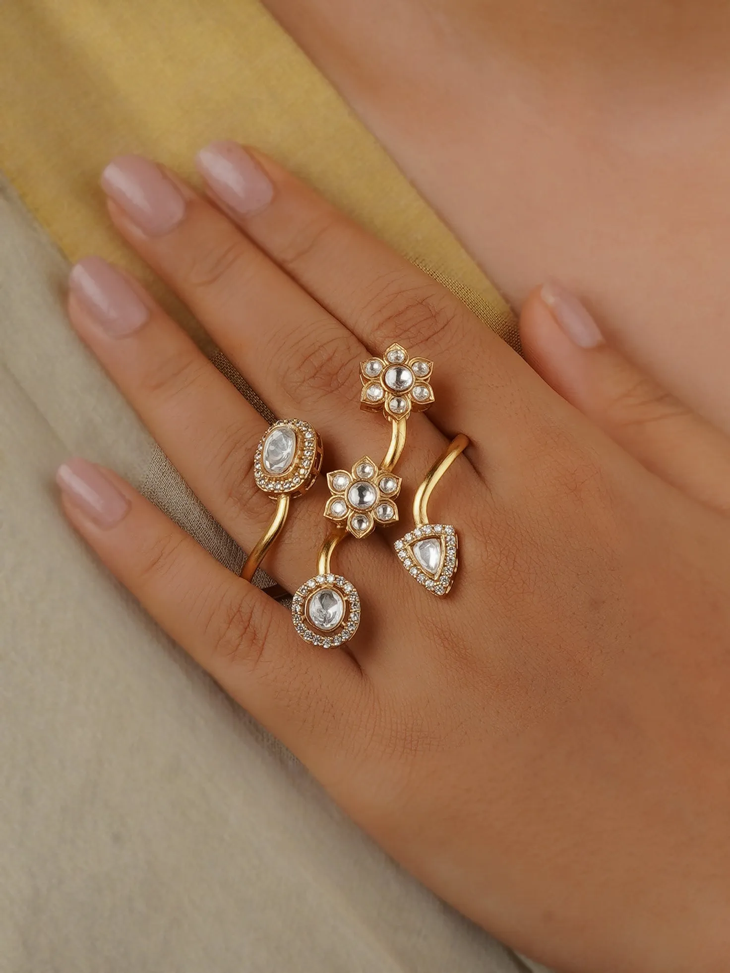 White Color Gold Plated Faux Polki Ring - PK-R17