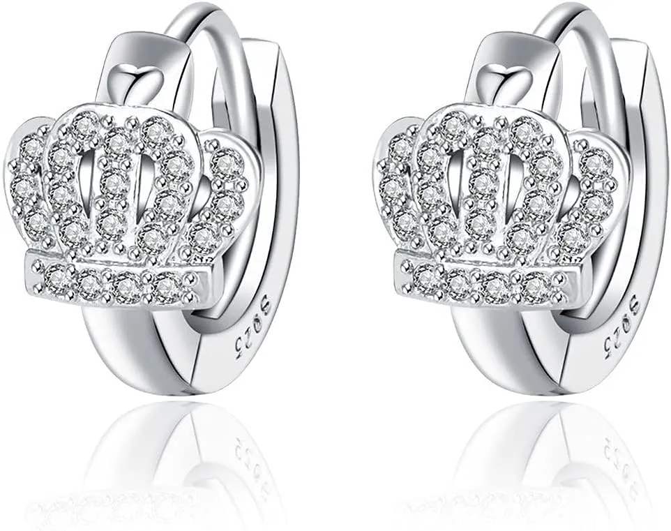 White Gold Crown Elegant Hoop Earrings for Womens Wedding