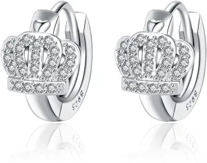 White Gold Crown Elegant Hoop Earrings for Womens Wedding