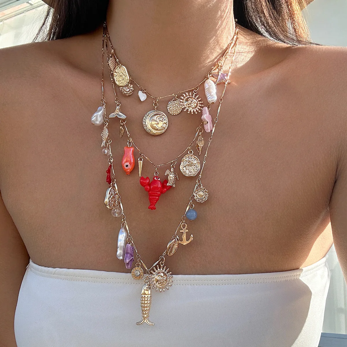 Wholesale Bohemian Heavy Chain Stacking Ocean Style Mermaid Shell Necklace