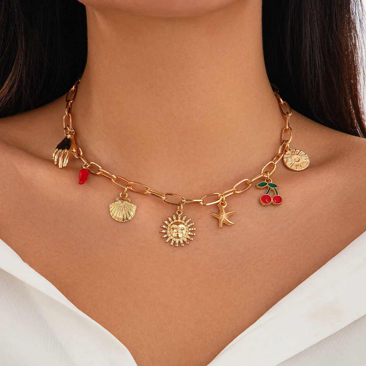 Wholesale Bohemian Heavy Chain Stacking Ocean Style Mermaid Shell Necklace