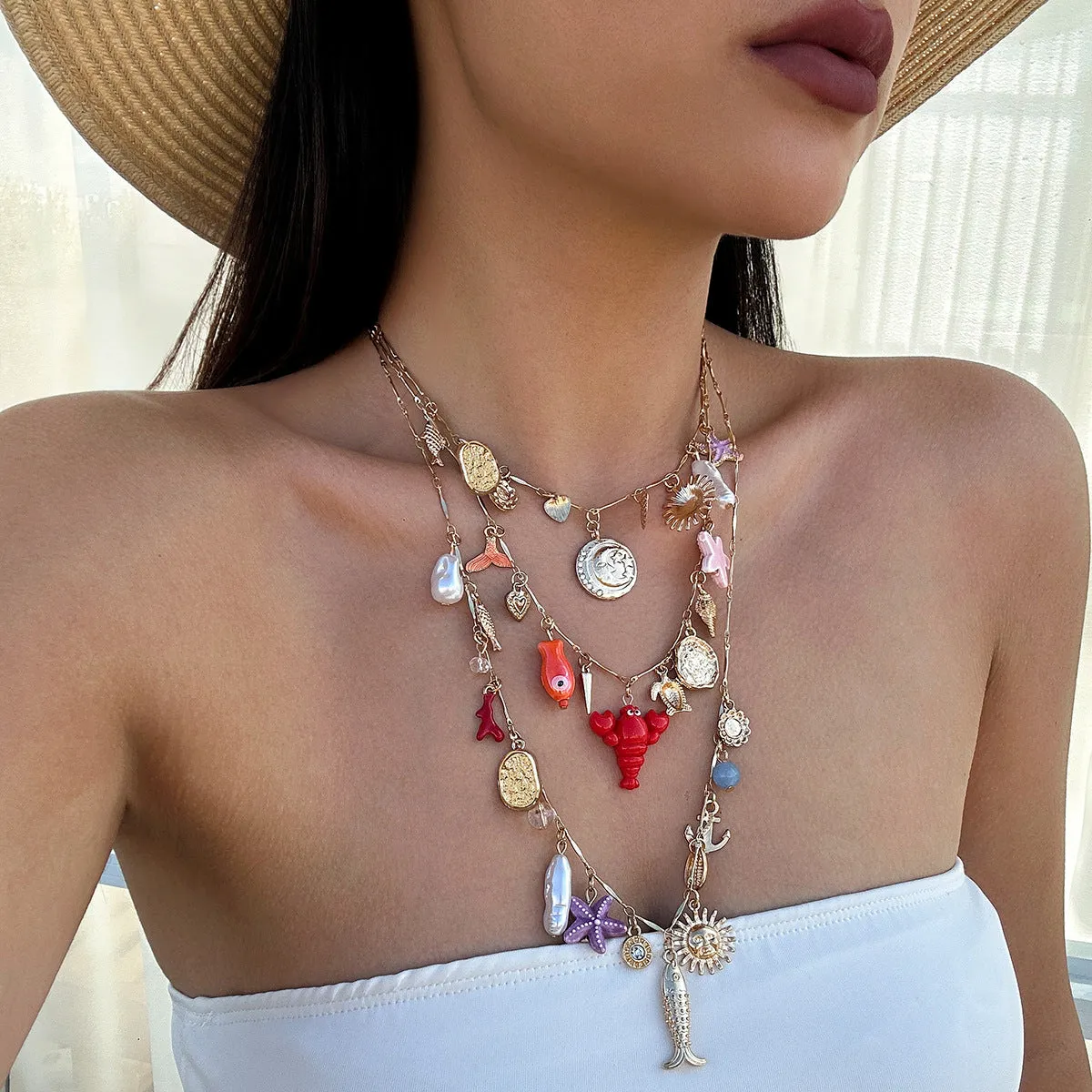 Wholesale Bohemian Heavy Chain Stacking Ocean Style Mermaid Shell Necklace