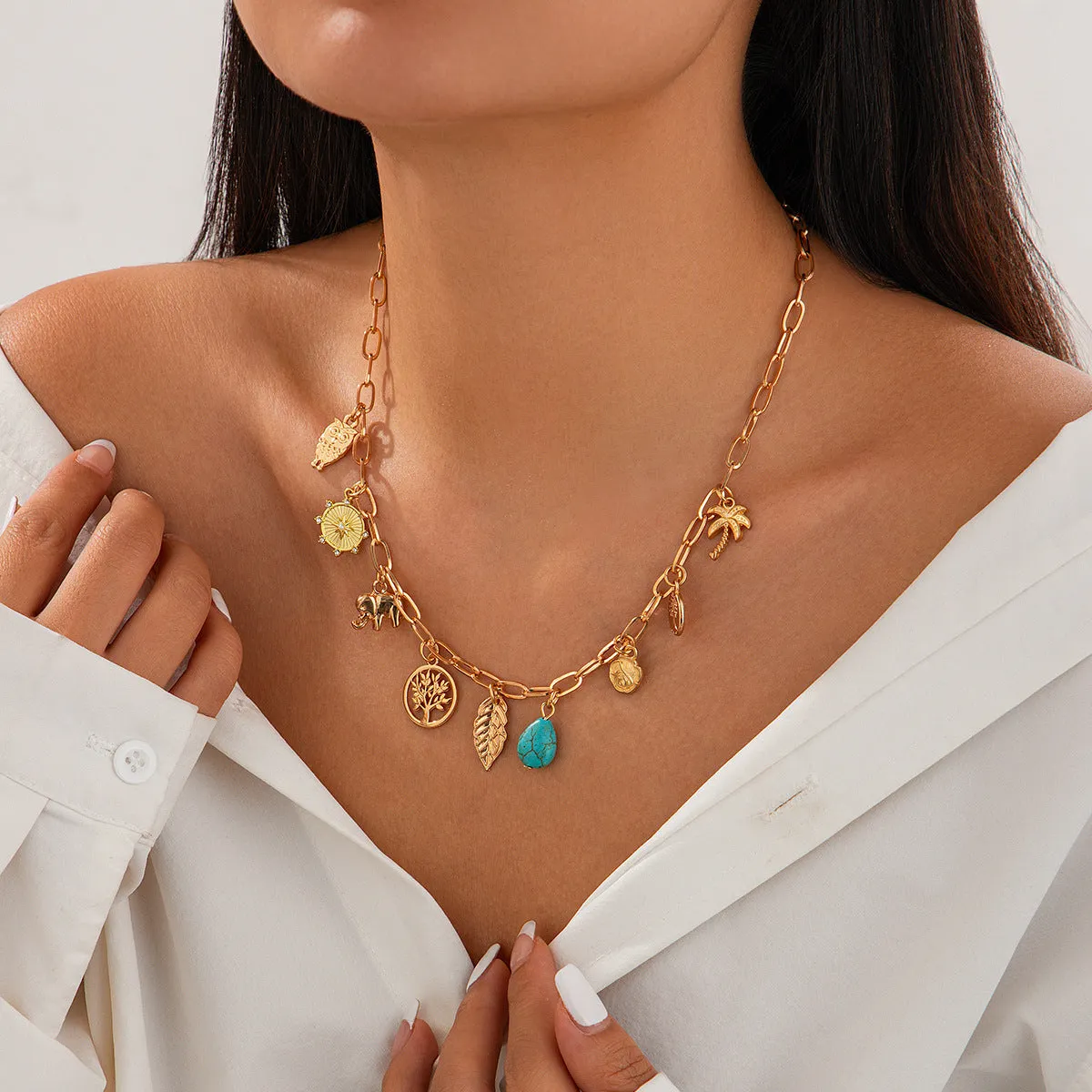 Wholesale Bohemian Heavy Chain Stacking Ocean Style Mermaid Shell Necklace