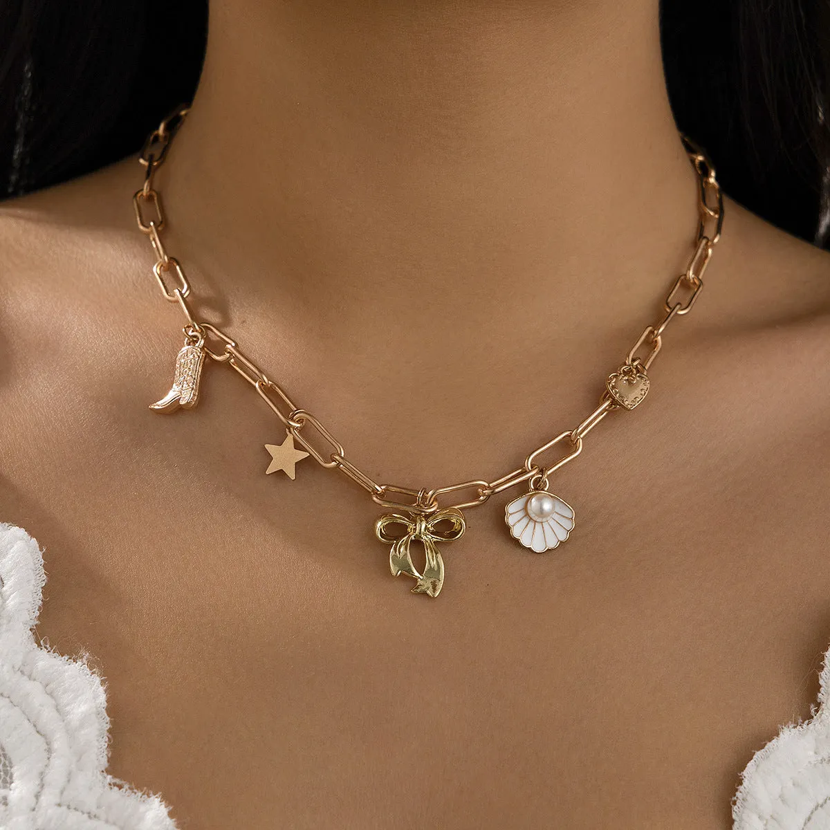 Wholesale Bohemian Heavy Chain Stacking Ocean Style Mermaid Shell Necklace