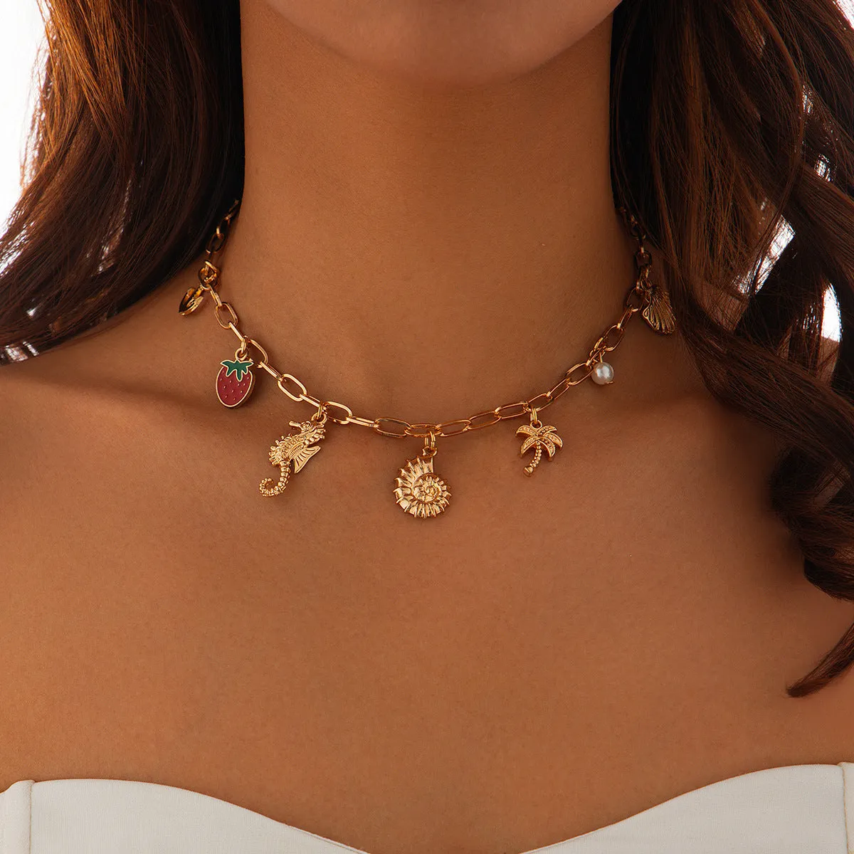 Wholesale Bohemian Heavy Chain Stacking Ocean Style Mermaid Shell Necklace