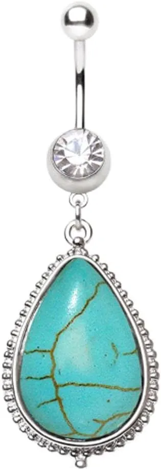 WildKlass Jewelry Navel Ring with Large Turquoise Dangle 316L Surgical Steel