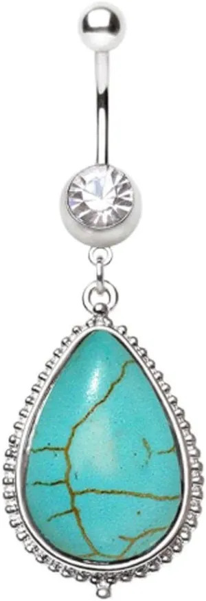 WildKlass Jewelry Navel Ring with Large Turquoise Dangle 316L Surgical Steel